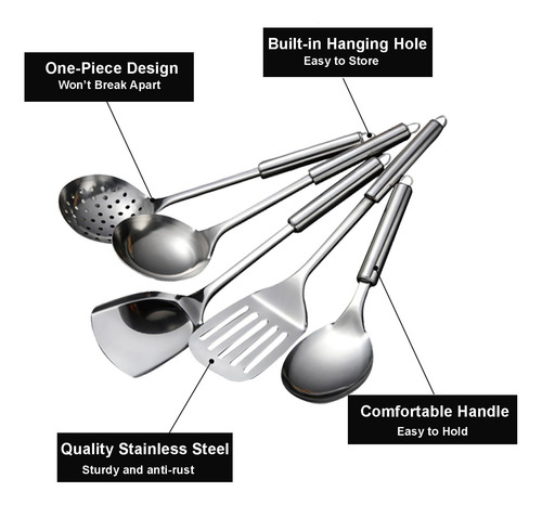 Juego De Utensilios De Acero Inoxidable De 5 Piezas De Metal