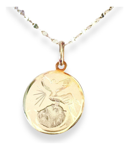 Cadena Y Medalla Niño Bautismo Espíritu Santo 1.4 Cm Oro 10k
