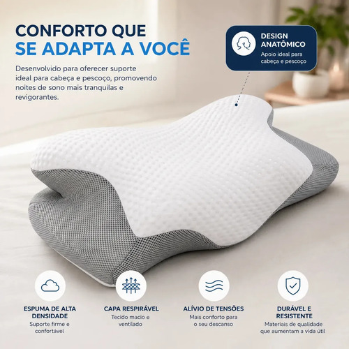 Travesseiro Anti Ronco E Apneia Com Design Ortopédico Nasa Branco BestPillow Borboleta