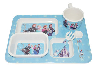 Juego de vajilla infantil de Frozen con plato incluye cubiertos. cuenco para cereales y vaso 