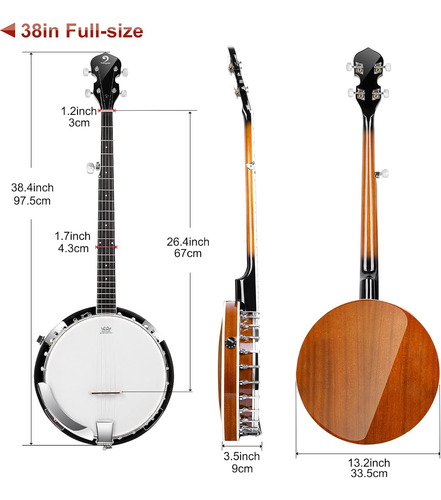 Vangoa Banjo 5 Cuerdas Acústico Eléctrico Tamaño Completo...