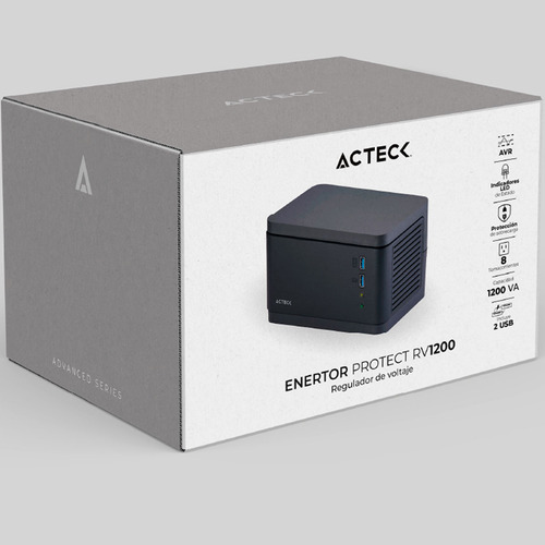 Regulador De Voltaje Acteck Rv1200 1200va 8 Contactos 2 Usb