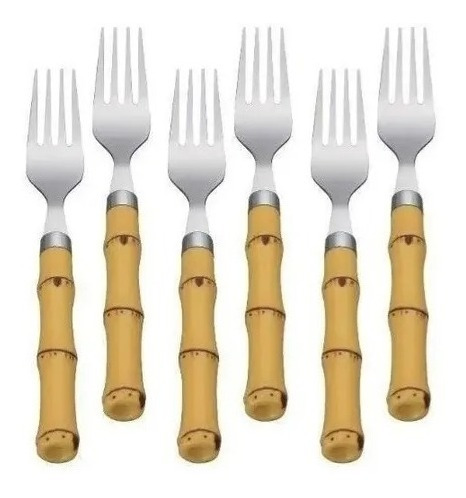 Imagem 2 de 4 de Conjunto 6 Garfos De Mesa Bambu Plástico Asper Mimo Style