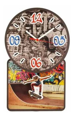 Relógio De Parede Com Pêndulo Skate Grafite