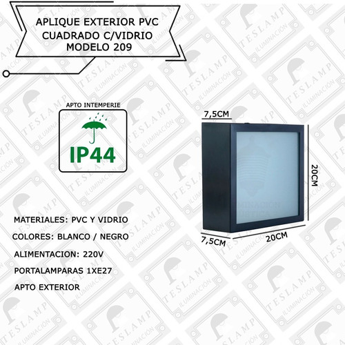 Imagen 2 de 7 de Lampara Aplique Pared Exterior Plafon Con Vidrio Esmerilado