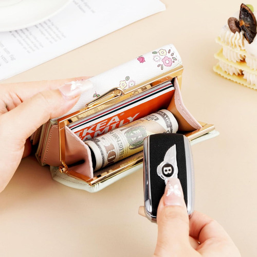 Monedero Rfid Pequeño Con Estampado Floral Para Mujer, Para