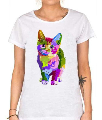 Remera De Mujer Gato Colorido Pop Art