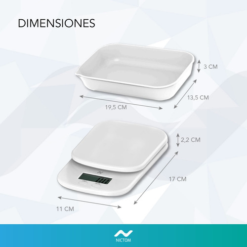 Imagen 5 de 5 de Balanza De Cocina + Recipiente Nictom Bc01 Digital Alta Prec
