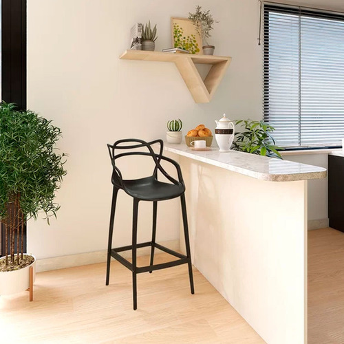 5 Banqueta Alta Allegra Masters Design C/ Encosto Resistente Acabamento Da Estrutura Polipropileno Cor Preto