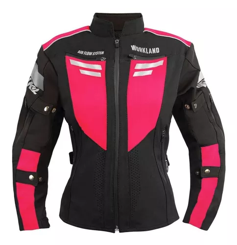 CHAQUETA DE MOTO EN CUERO PARA CHICAS CON PROTECCIONES DE TITANIO 169  FUCSIA/ROSA - Estilo Moto