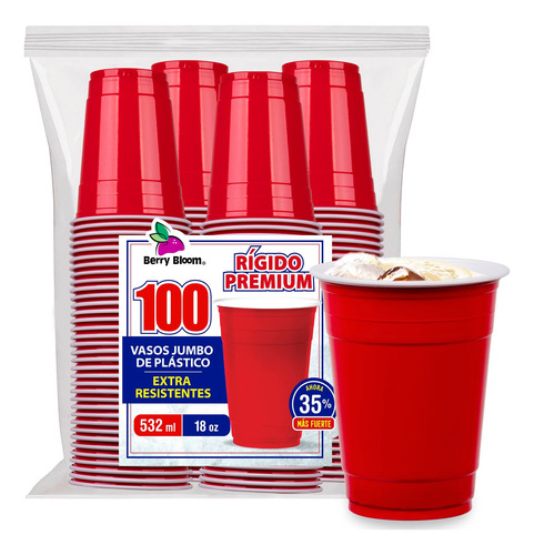 400 Vasos Rojos 532 Ml (18 Oz) Extra Resistentes Para Fiesta