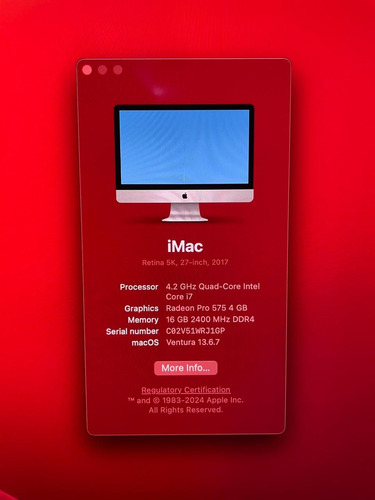 Apple iMac 18,3 2017 I7 7ma 16gb / 500gb 27 5k 4gb Video 7th (Reacondicionado)