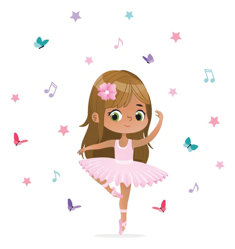 Adhesivo de pared para habitación de niña con diseño de bailarina, color marrón claro