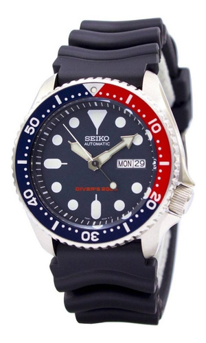 Reloj Seiko Diver Pepsi Con Malla Caucho Automatico Skx009 Color de la malla Negro Color del bisel Plateado Color del fondo Negro