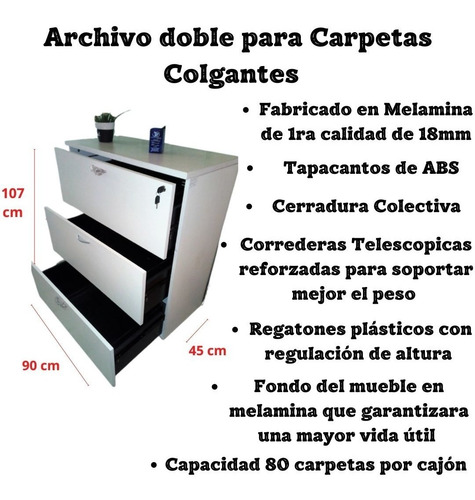 Archivero Oficina Para Carpeta Colgantes Doble Mueble Guarda