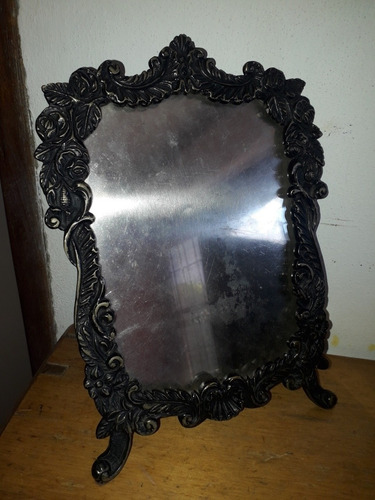 Antiguo Marco De Bronce Labrado Cuadro-espejo 27x19 C/vidrio