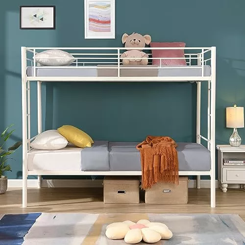 Cama Litera Tamaño Twin De Metal Con Escaleras Y Barandilla De Longitud  Completa