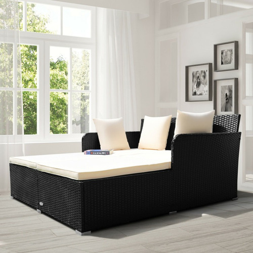 Sofá Cama Para Exteriores Con Cojines, Color Blanco