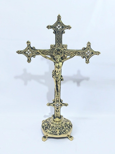 Conjunto 6 Castiçais Bronze Para Altar Com Cruz Igreja
