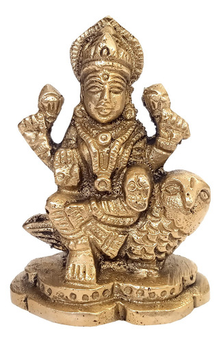 Purpledip Brass Idol Lakshmi Laxmi On Owl: Estatua Coleccion