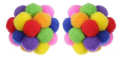 Kit Com 2 Brinquedos P/ Gatos Bola Pompom Colorida Pet-668 Cor Colorido