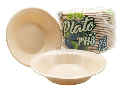 Plato Térmico Biodegradable Desechable Ph8 Reyma 500pzs