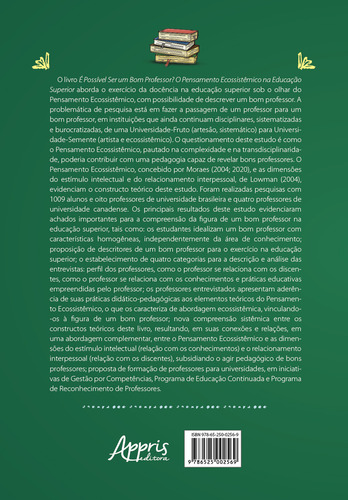 É possível ser um bom professor?: o pensamento ecossistêmico na educação superior, de Neves Júnior, Idalberto José das. Editorial Appris Editora e Livraria Eireli - ME, capa mole em português, 2021