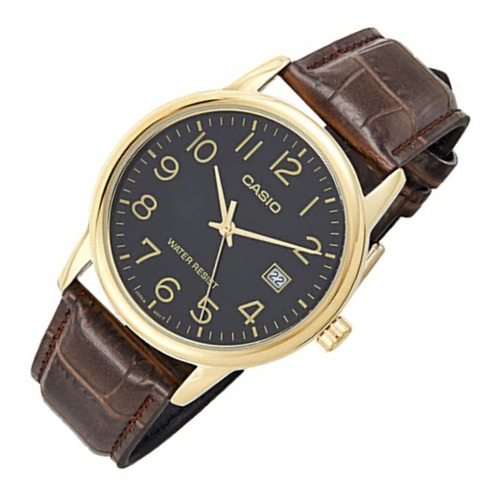 Relógio Masculino Dourado Casio Com Pulseira De Couro Marrom