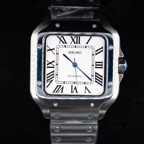 Reloj Seiko Mod Santos Automatico 39mm Plateado Plateado Blanco