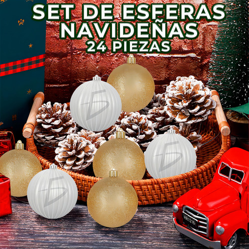 Juego 24 Esferas Adornos Arbol Navidad Dorado Plateado Ele-Gate