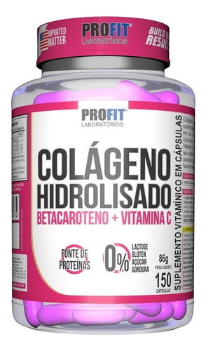 Imagen 1 de 1 de Suplemento en cápsulas ProFit Laboratórios  Betacaroteno + Vitamina C Colágeno hidrolisado proteínas en pote de 86g 150 un