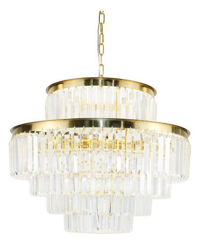 Lustre Pendente Redondo Cristal Dourado Transparente Pd1905