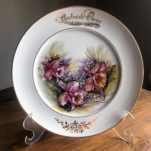 Imagem 1 de 4 de Prato Pintado A Mão Bodas De Ouro 50 Anos Casamento - O463