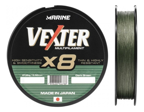 Linha Multifilamento Vexter X8 300m 50lb 0.35mm 22kg - Verde