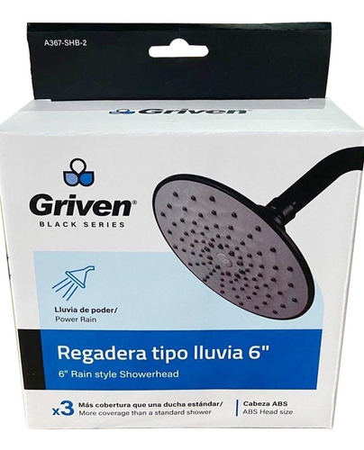 Regadera Redonda De Baño 6 PuLG Negra Con Tubo