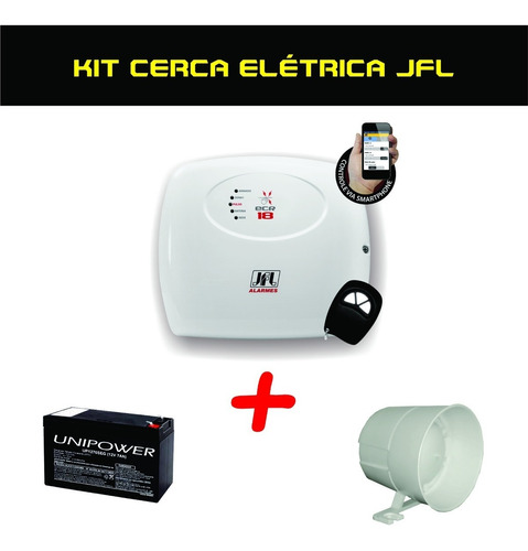 Kit Cerca Eletrica Jfl Ecr 18  Bateria 12v  Sirene