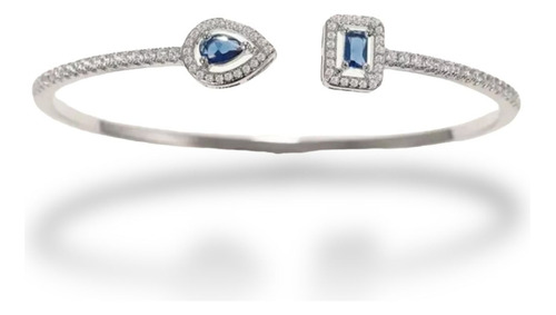 Bracelete Pedras Azuis Cravejado Feminino Banhado A Prata