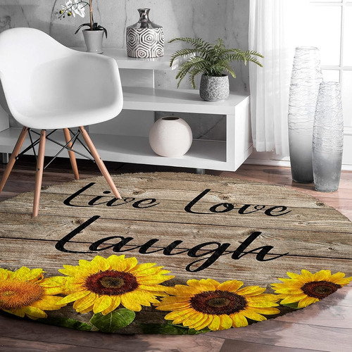 Sunflower Area Rug Live Love Laugh Positive Words Round Rug 