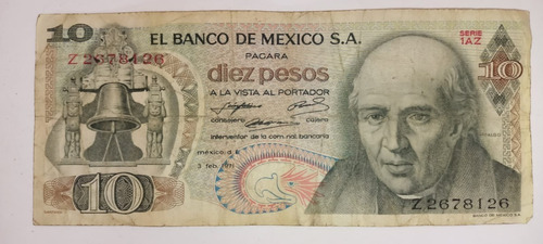 Billete De 10 Pesos Mexicanos, Serie 1az, Del Año 1971