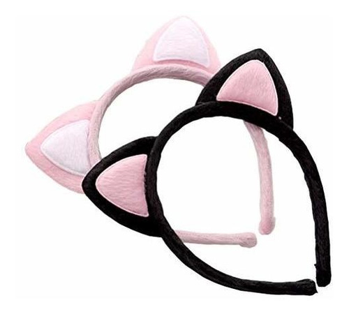 Diadema De Tela De Felpa Con Bonitas Orejas De Gato, 2 Unida