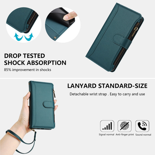 Funda Para Teléfono Oukitel C51, De Piel, Bolsillo Con Cremallera, 9 Ranuras Para Tarjetas Y Correa Para La Muñeca