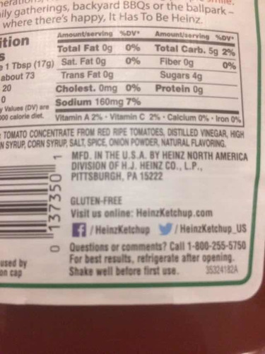 Salsa De Tomate Heinz Ketchup Gluten Free 1.25 Kg Made In Us