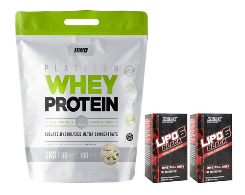Whey Protein 3 Kg Star Nutrition + 2 Lipo Black Uc X 60 Caps