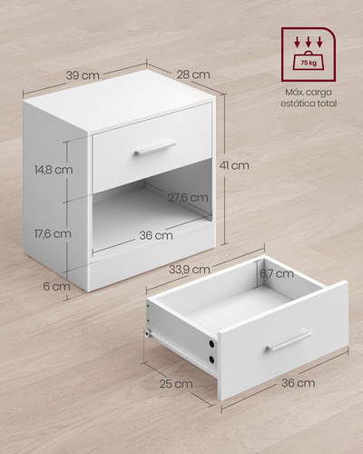 Mesa Auxiliar Vasagle Let819t14 Color Madera, 1 Unidad Color Blanco clásico
