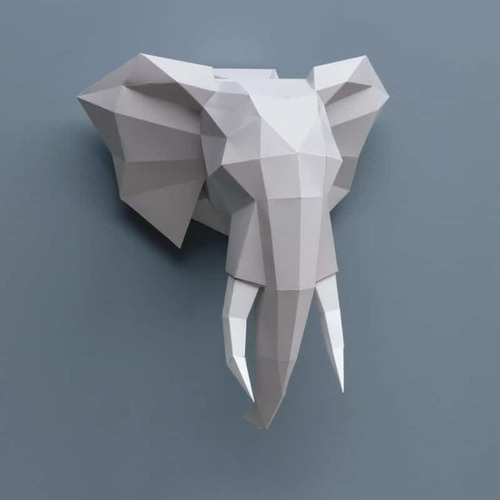 Imagen 2 de 2 de Cabeza De Elefante De Papel 3d Decoración