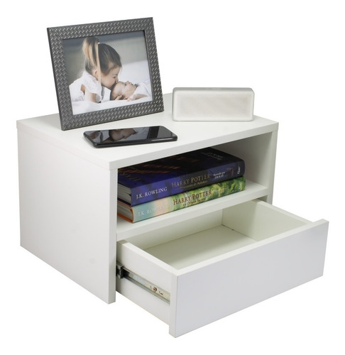 Mesa De Cabeceira Quarto Suspensa Branca Com Gaveta Mdf 40cm Cor Branco
