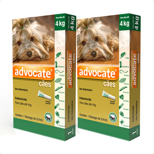Advocate 2 Pipetas Antipulgas Cães Até 4kg Elanco