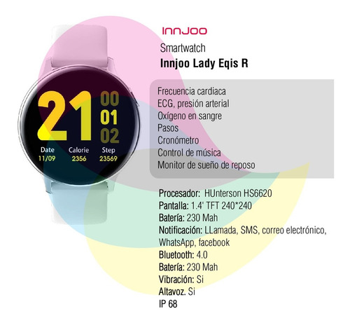 Imagen 2 de 10 de Smartwatch Innjoo Lady Eqis R Silver Ip68