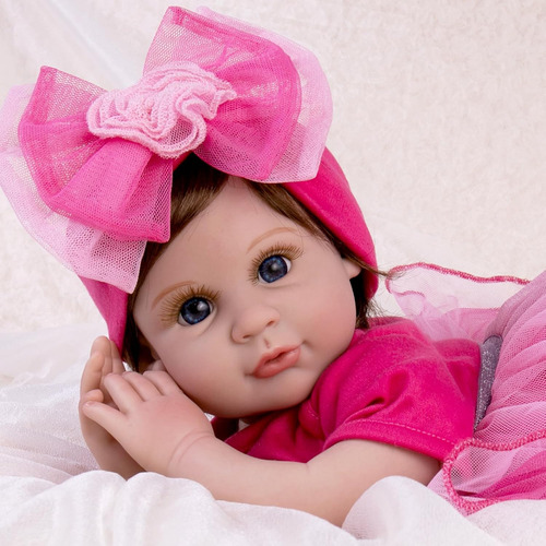 Muñeca Reborn Vinil Silicona Osito Tutu Rosa Moño Leotardo