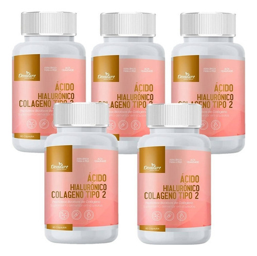 Kit 5x Ácido Hialurônico + Colágeno Tipo Ii + Vit C 60cap Sabor Sem Sabor